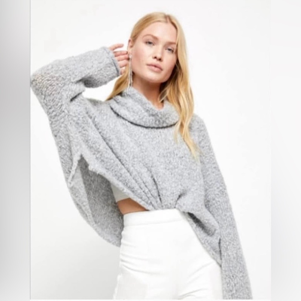 Free People BFF Boxy Knit Oversized Gray Cowl Neck Sweater